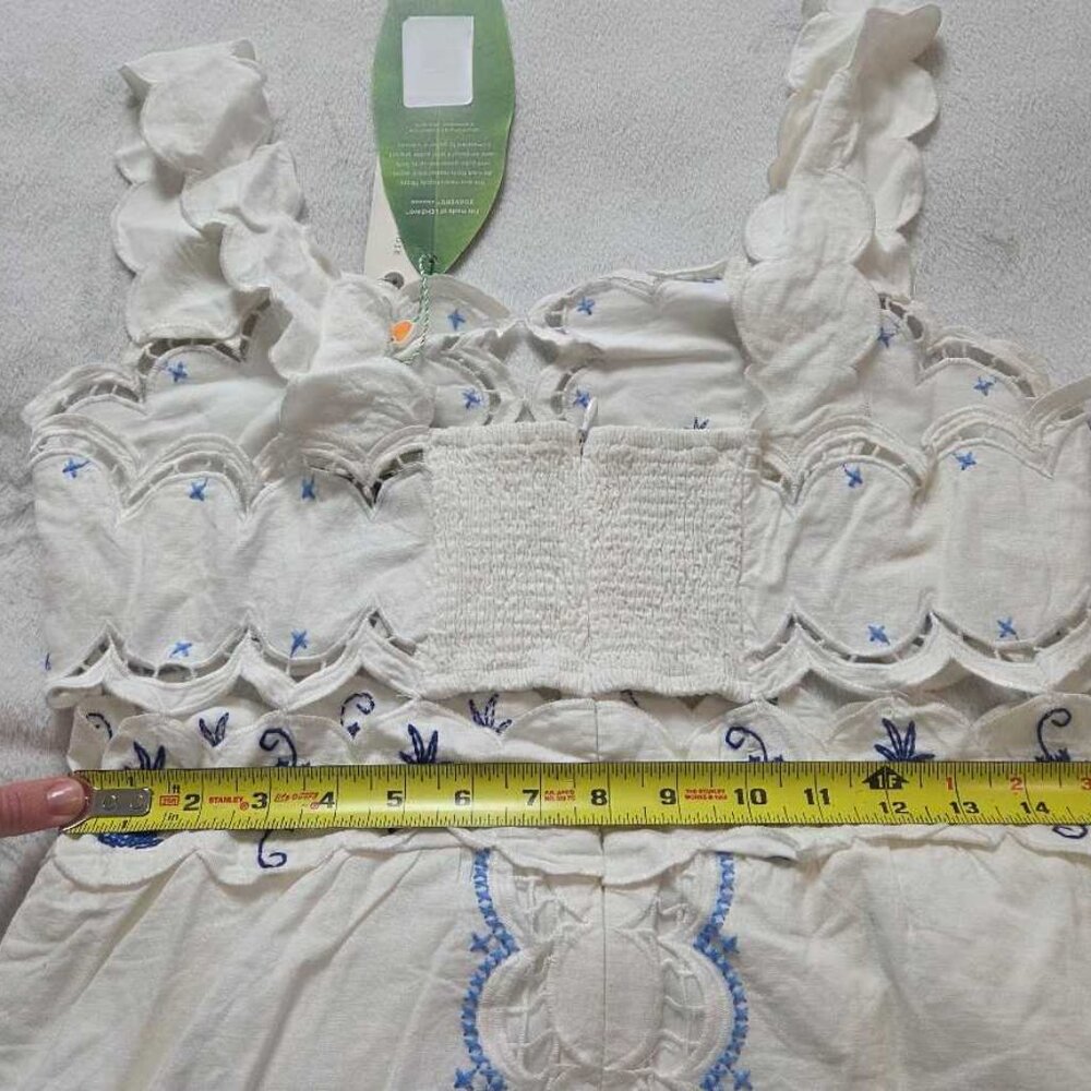New L Farm Rio x Anthropologie cross-stitch Richelieu linen-blend dress white - Picture 10 of 12